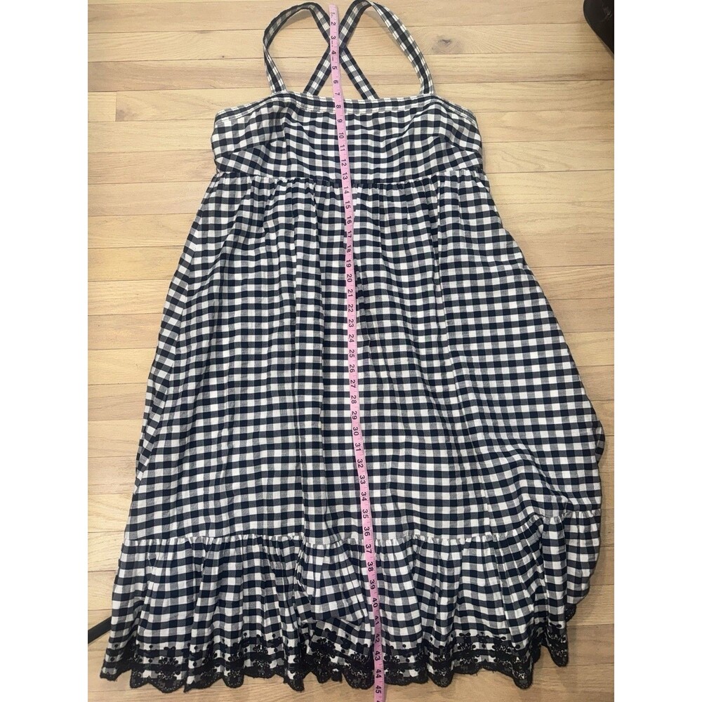 J. Crew Gingham Dress Women 14 Black White Tie Strap Midi Eyelet Trim Cottage - Picture 12 of 12